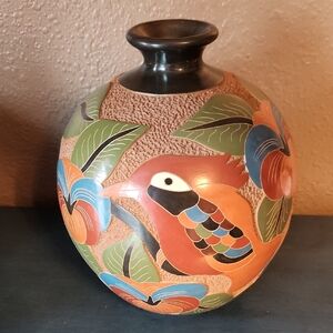Handcrafted Artist Signed Ceramic Vase From Nicaragua